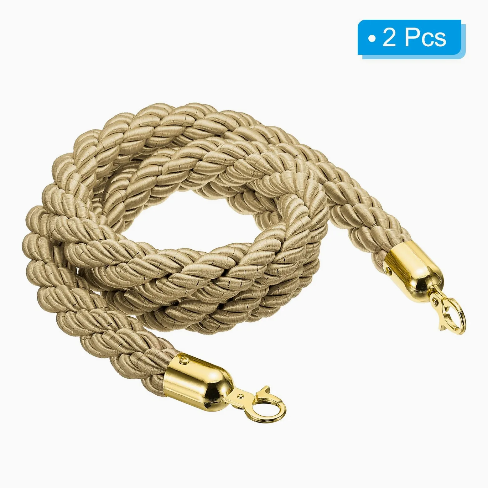 PATIKIL Puntal Cuerda, 2 Paquete 1,5 m/5 Pies Barrera Cuerda Poste Retorcido Cuerdas con A Presión Gancho para Poste Soporte Cola Divisor, Dorado Gancho, Champán Oro Cuerda