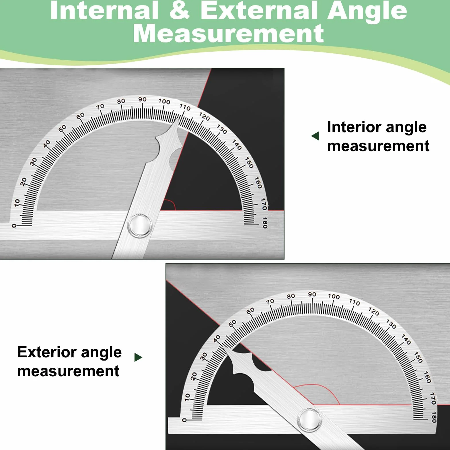 Transportador de Ángulos Metal Acero Inoxidable 15cm Regla Goniómetro Ajustable con Tornillo Fijación Herramienta Medición Carpintería