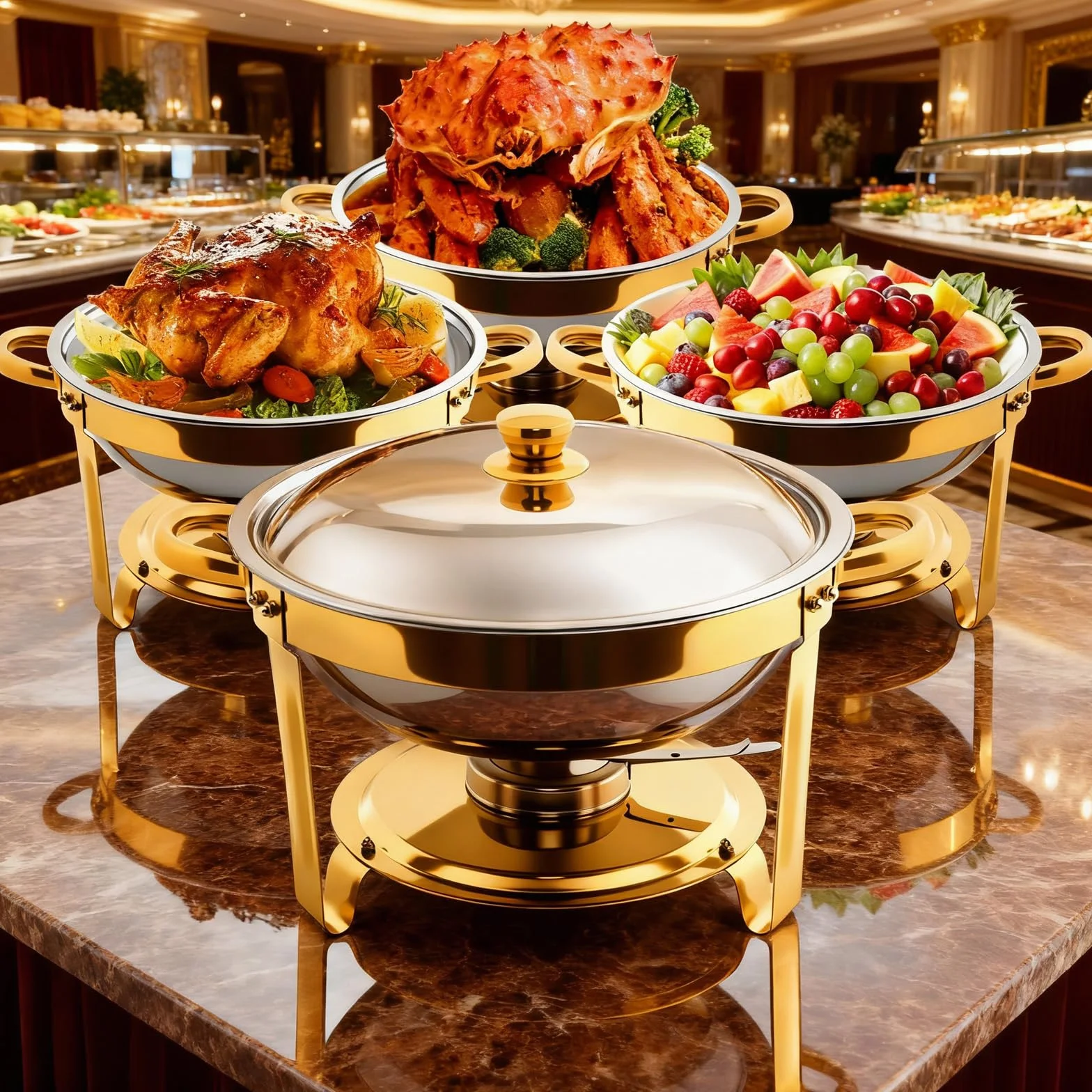 Calentadores de Comida para Buffet Acero Inoxidable 4PCS Chafing Dish 5QT Redondo con Portatapas