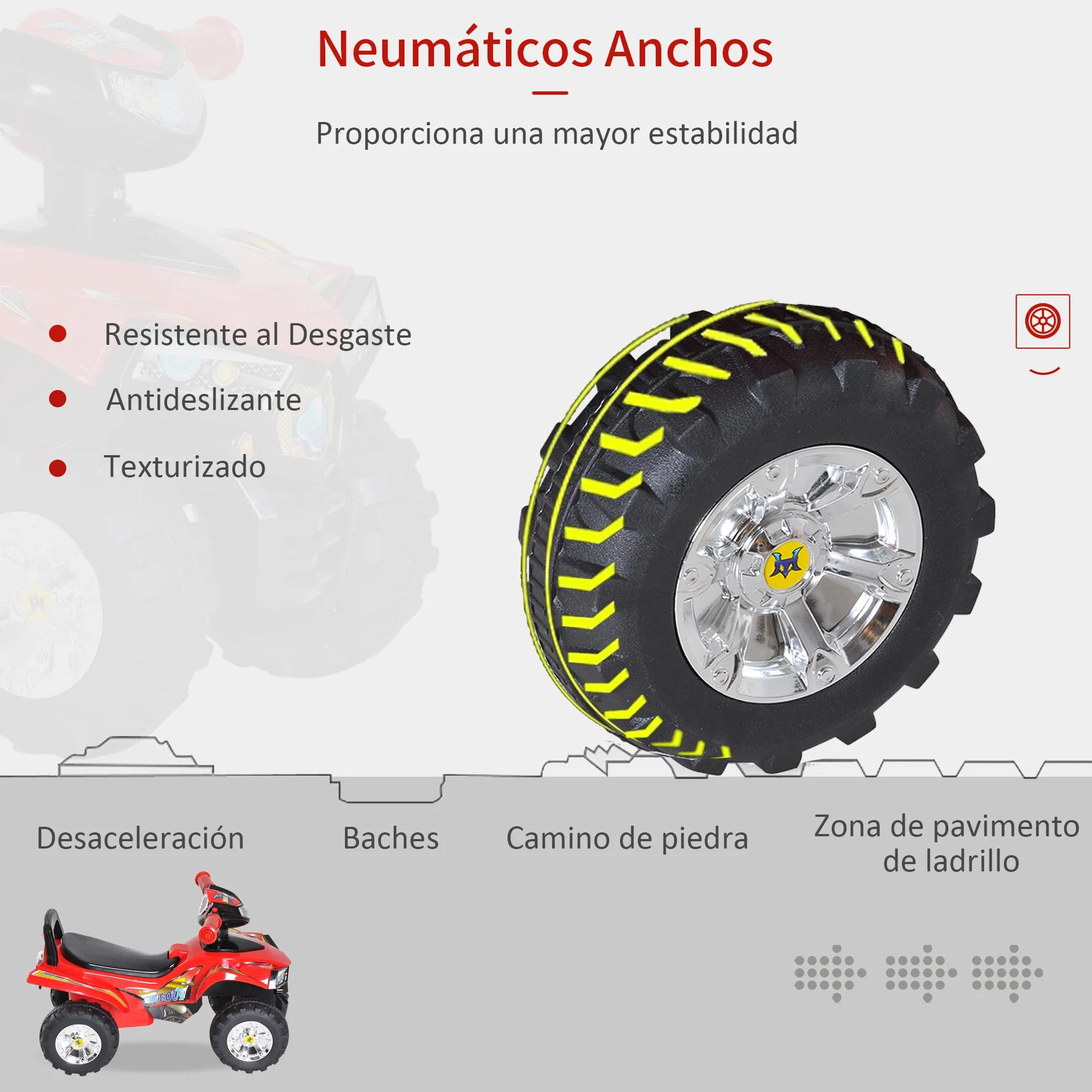 HOMCOM Quad Correpasillos Infantil Coche sin Pedales para Bebé Juguete Andador Estilo Carrera con Bocina Música Luces 60x38x42cm