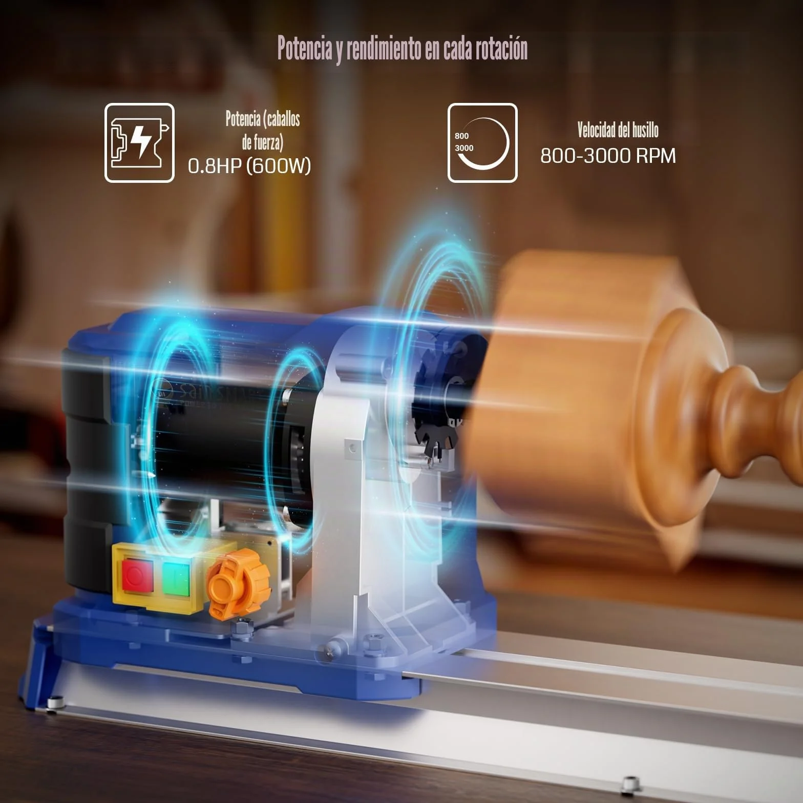 sainsmart Torno de Mesa, 10 x 24 Pulgadas, 600 W, 0,8 HP, con Control de Velocidad Continuo de 800-3000 RPM, Torno para Madera con Accesorios completos para Trabajar la Madera