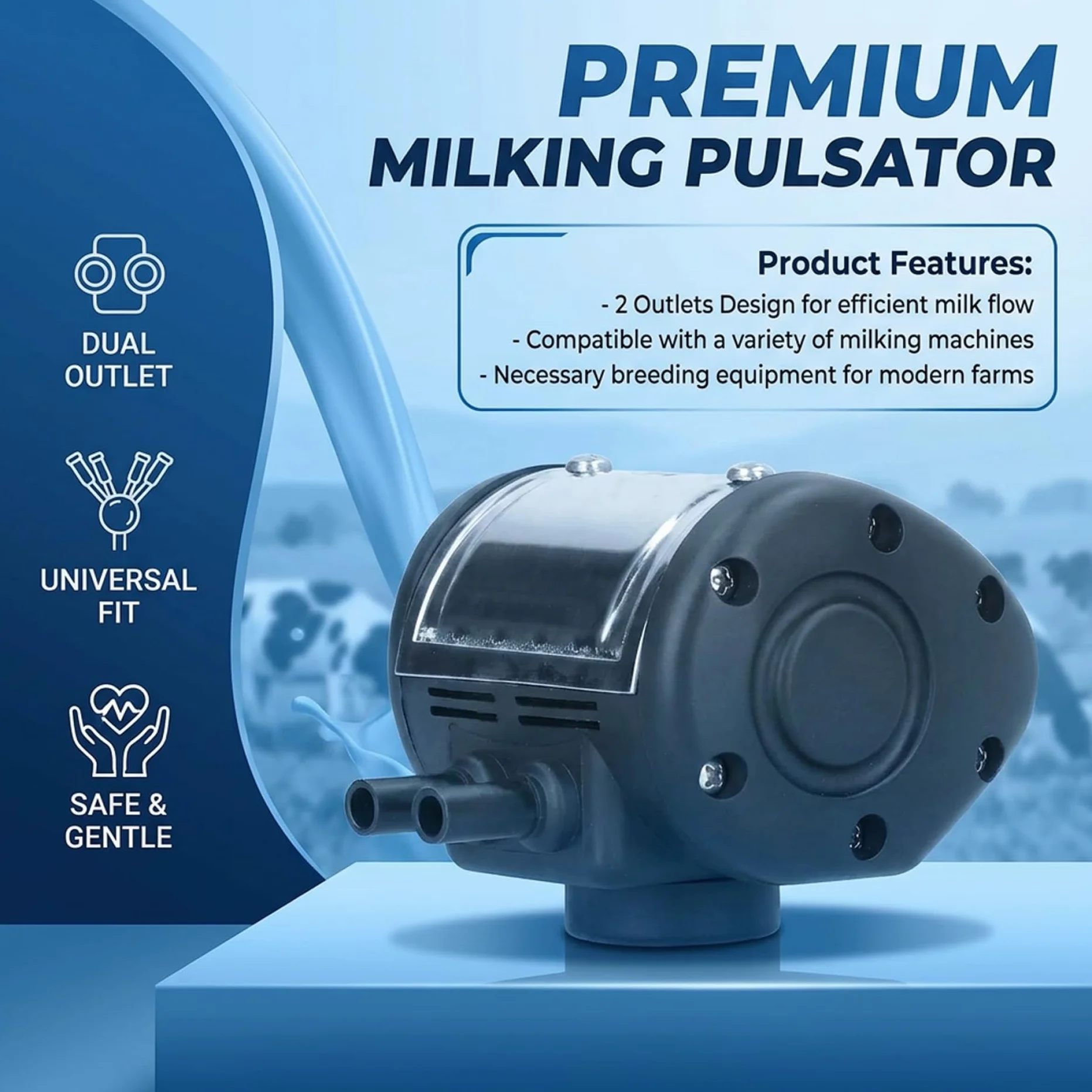 Pulsador de máquina de ordeño pulsador neumático de 2 salidas para ordeño estable y suave ordeñador de cabra y accesorio de máquina de leche de vaca