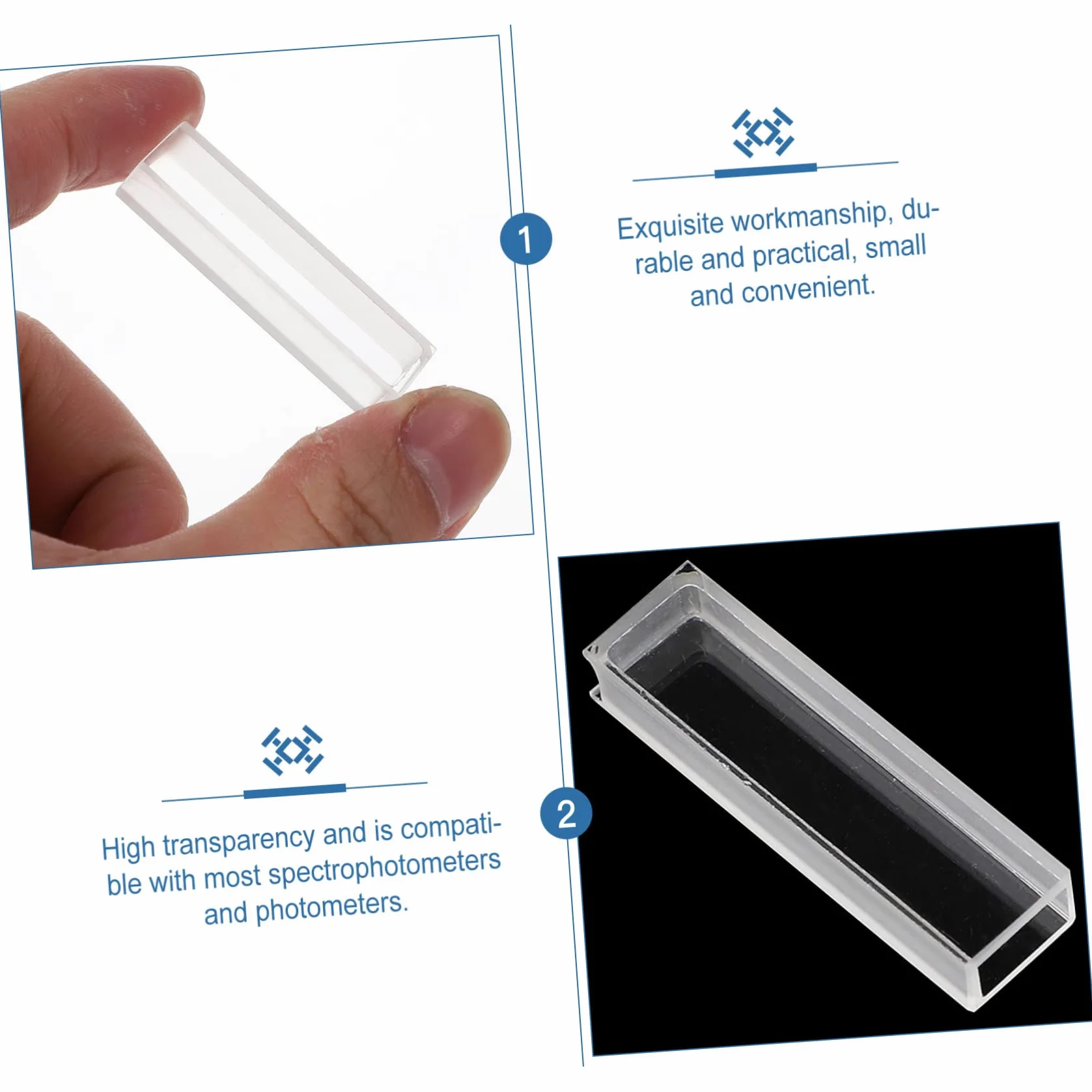 Gatuida 3piezas Cubeta De Cuarzo Transparente para Espectrofotometría Cuvette De Cuatro Caras para Análisis De ADN y Proteínas para Estudios UV-Vis