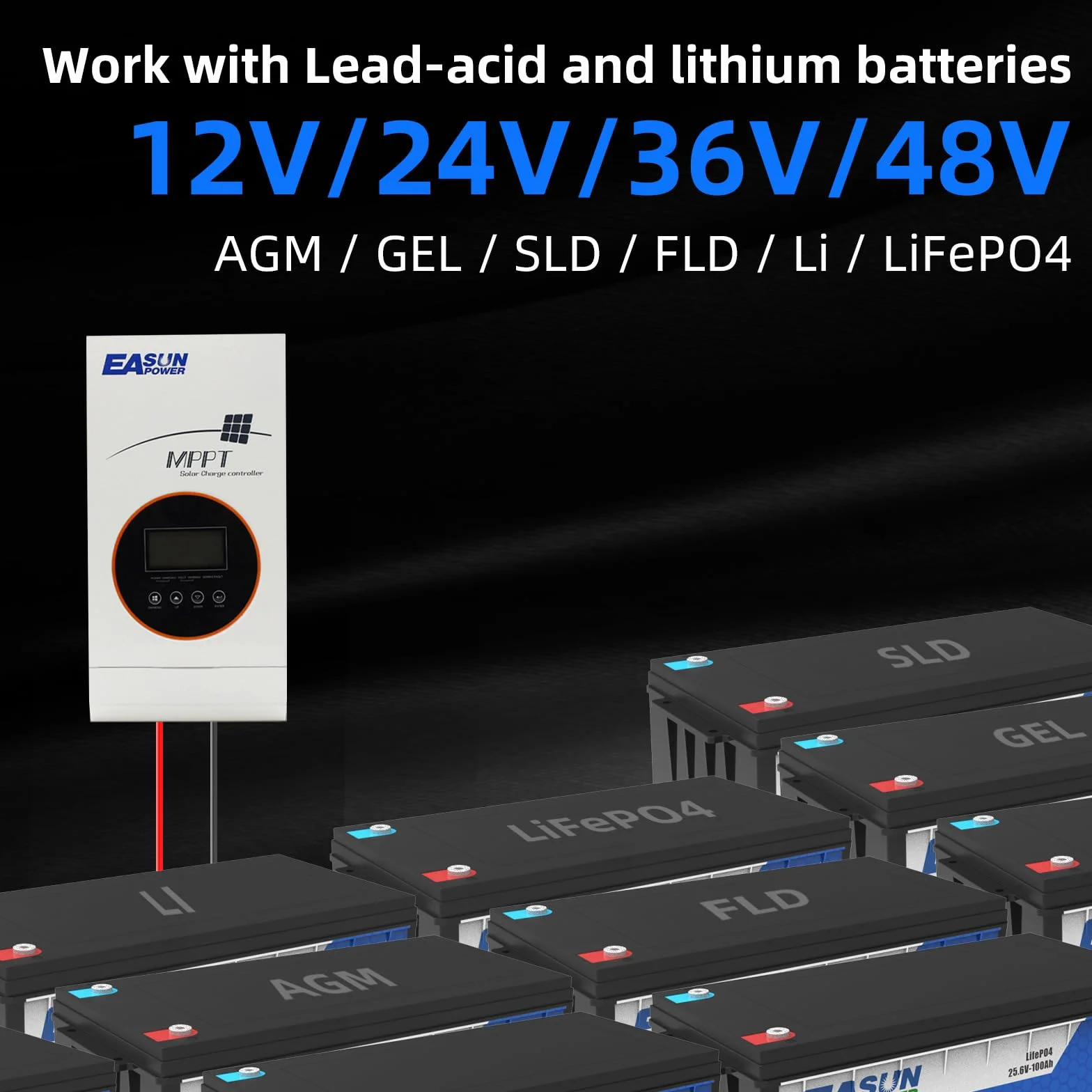 POWLAND 80A MPPT Solar Controlador de Carga MPPT Solar Batería Regulador Inteligente 12v/24v/36v/48v Auto Detección Pantalla LCD ajustable, De Entrada Máxima PV 150v, Para batería AGM/GEL/LiFePO4