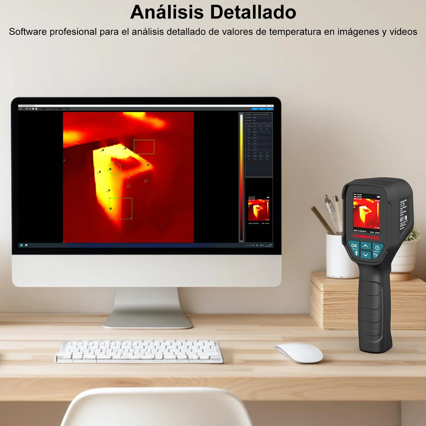 HANMATEK Termógrafo Profesional, Cámara Térmica 96x96 IR, Sensibilidad ≤60mK, TISR 240x240, Pantalla 2.4", Alarma, Rango -20 -550°C, para Mantenimiento Eléctrico y Mecánico