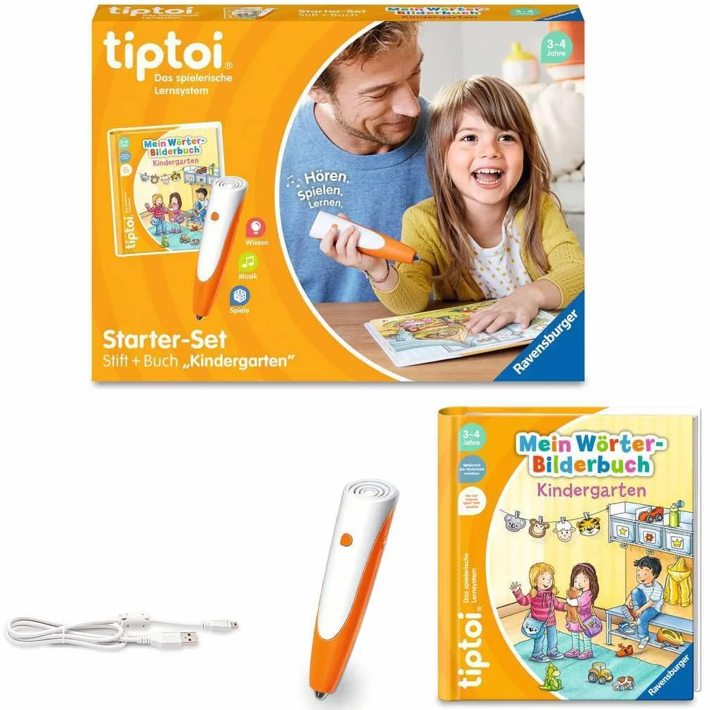 Ravensburger tiptoi 00113 Set de Inicio: Libro Ilustrado con Bolígrafo y Palabras, Sistema de Aprendizaje Infantil para niños de 3 años