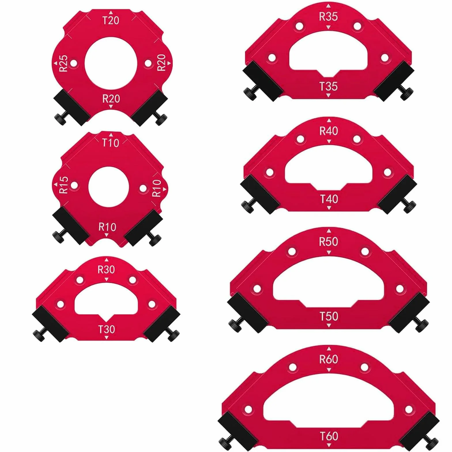 Radius Juego de 7 plantillas de fresado de radio de esquina de aluminio R10-R60 T10-T60 con topes dobles