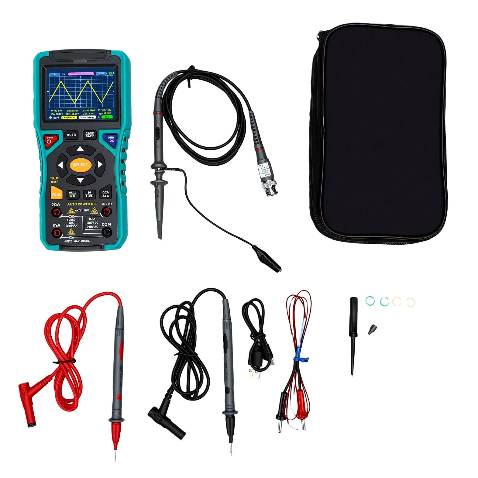 Zunate Osciloscopio de Mano Multímetro de Osciloscopio Digital Portátil de 3,2 Pulgadas Rango Automático con Batería de 2500 MAh para Pruebas de Circuitos de Electricistas y Reparaciones de Campo