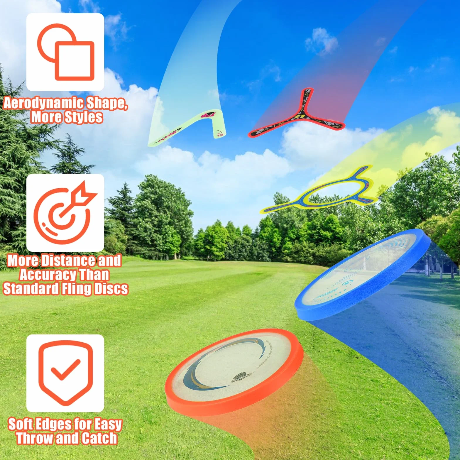 deAO Boomerang 5 Piezas Bumerán Clásico Brilla Oscuridad Volador Aire Libre Juguete Niños Adultos