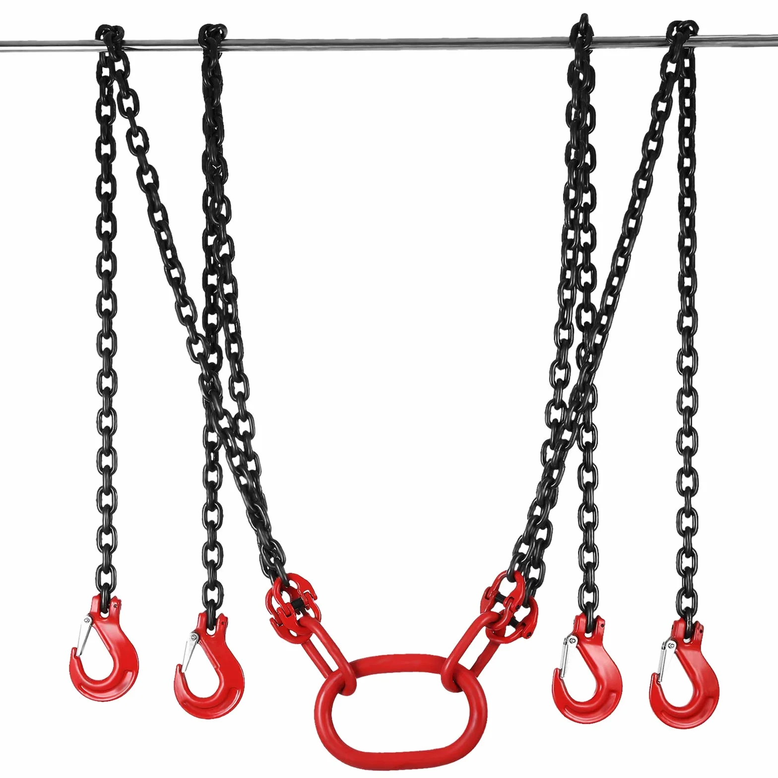 MOH Cadenas de elevación de 4 patas 4 m 5T G80 acero aleado arnés cadena gancho horquilla capacidad carga 11000 libras