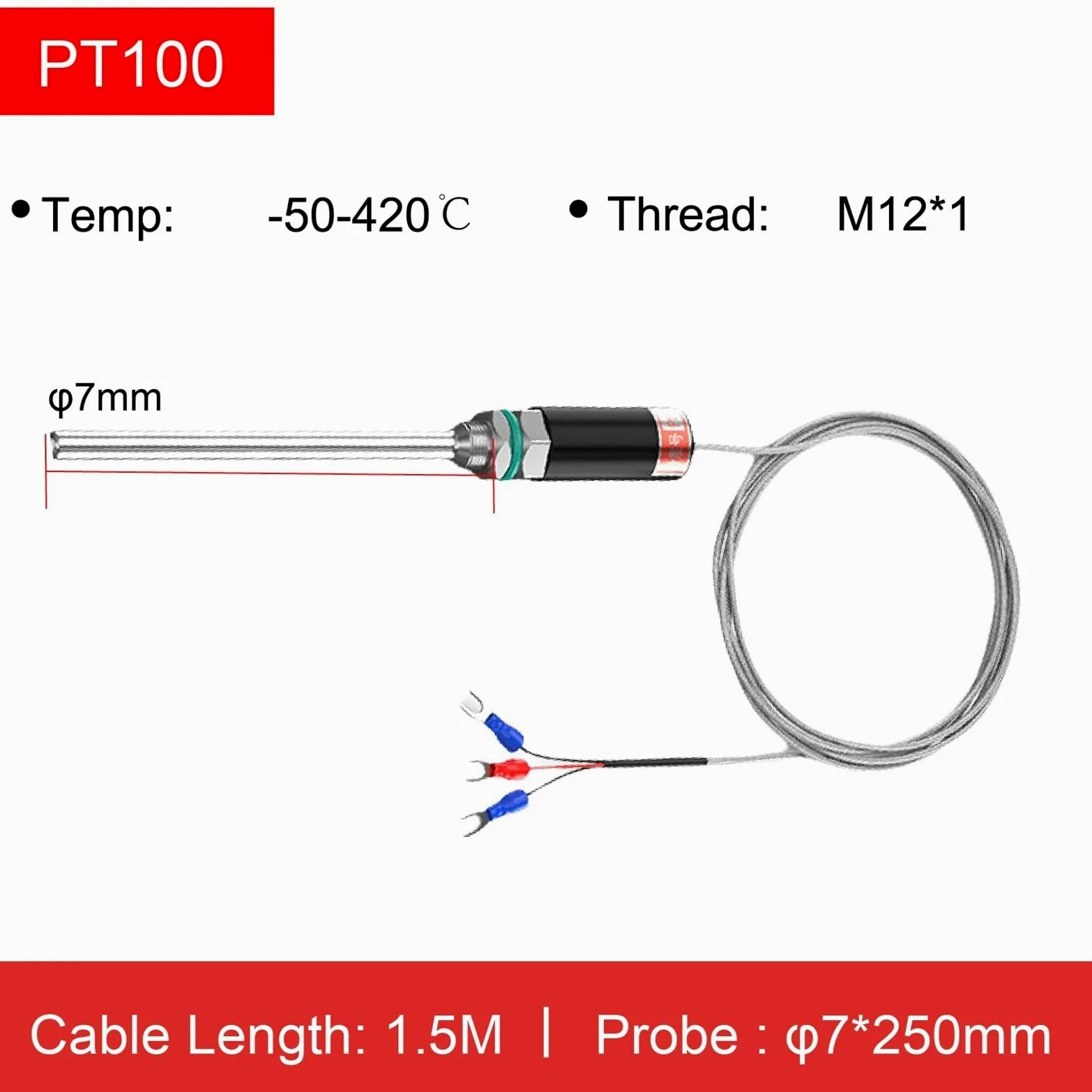 Sensor de temperatura impermeable de acero inoxidable RTD termopar sensor de temperatura de superficie líquida de alta precisión (PT100 250 mm)