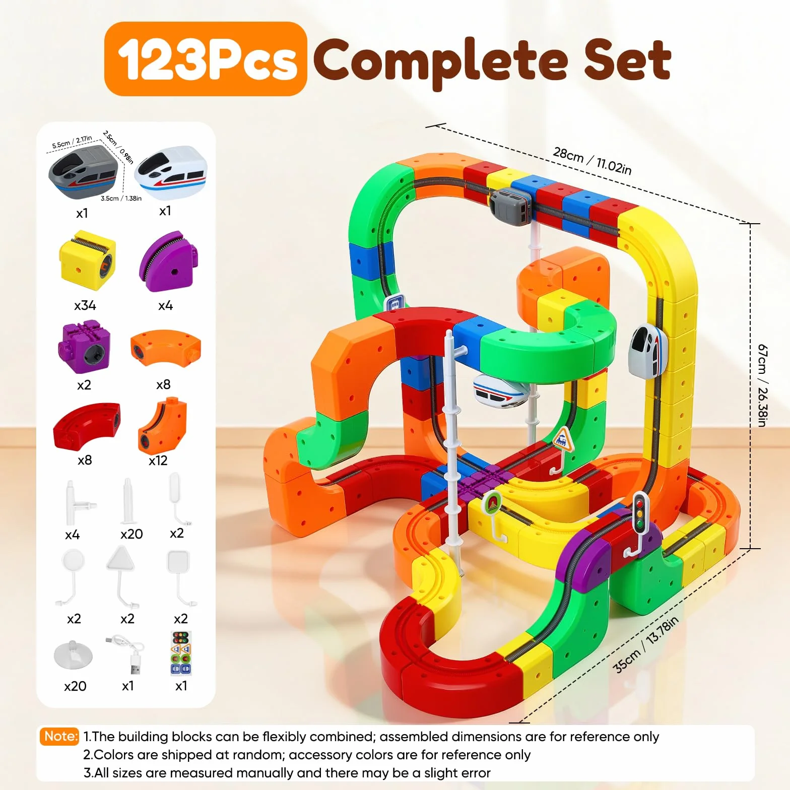 Juego de Trenes de Cubos mágicos 123 Piezas, Tren eléctrico 3D, Pista Flexible, Juguete construcción motorizado