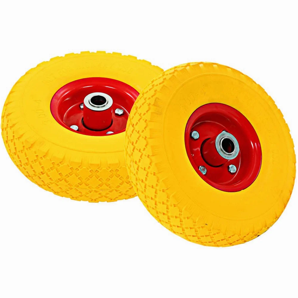 Juego de 4 ruedas para carretilla, 3.00-4, de poliuretano, con llantas de metal, ruedas de repuesto para carros de mano, 245 x 82 mm, eje de 20 mm
