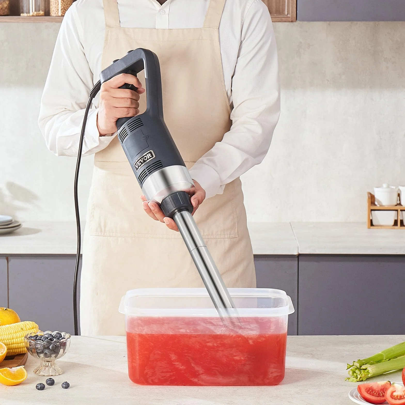 VEVOR Batidora de Mano Comercial 500W Batidora de Mano de Inmersión Eje de 406 mm Batidora Portátil de Velocidad Continuamente Variable con Hoja de Acero Inoxidable para Sopa Salsa Puré Crema