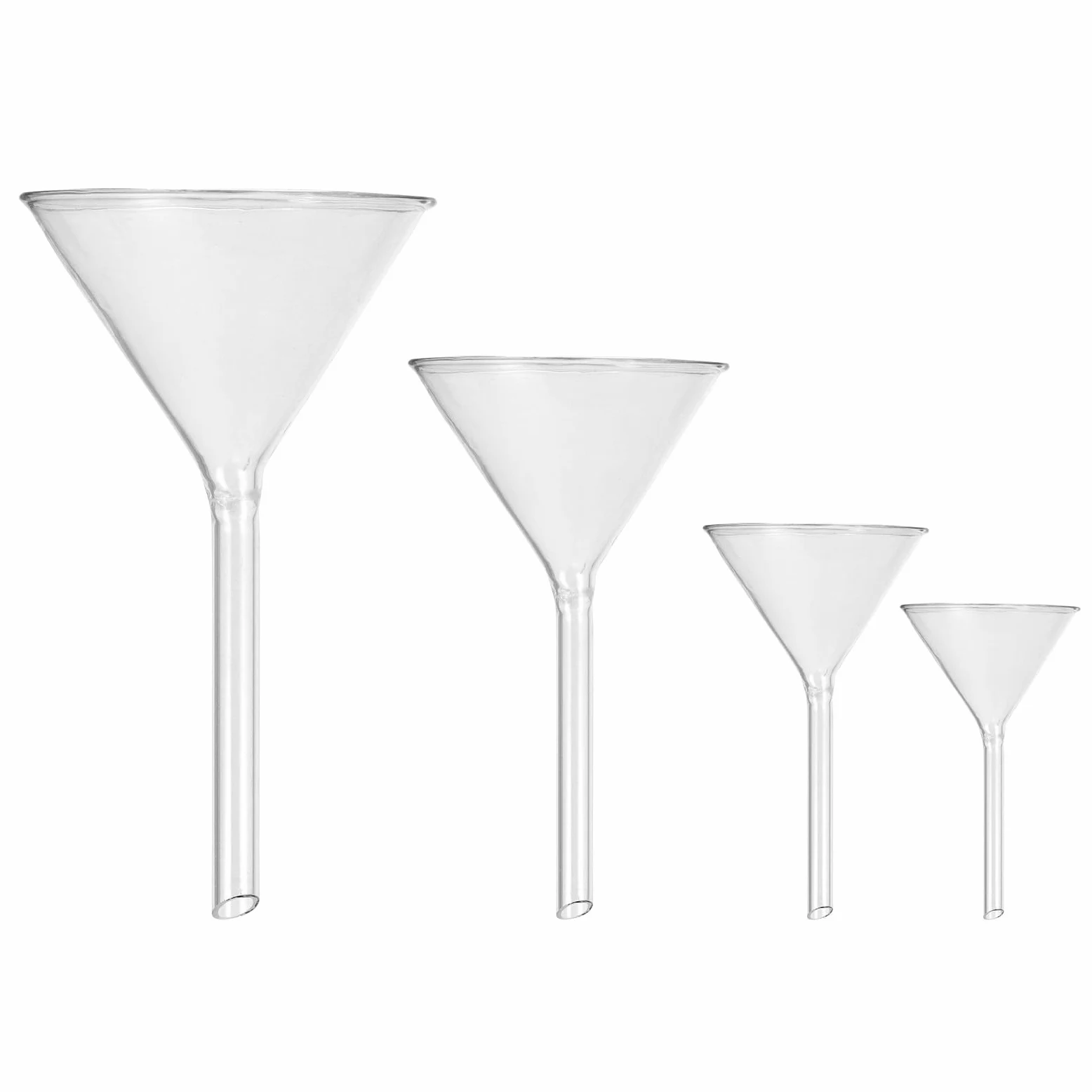 CRAFTHROU Embudo de Vidrio Triangular de Laboratorio Juego de 4 Unidades de Borosilicato para Transferencia de Líquidos en Botellas Pequeñas y Uso Científico