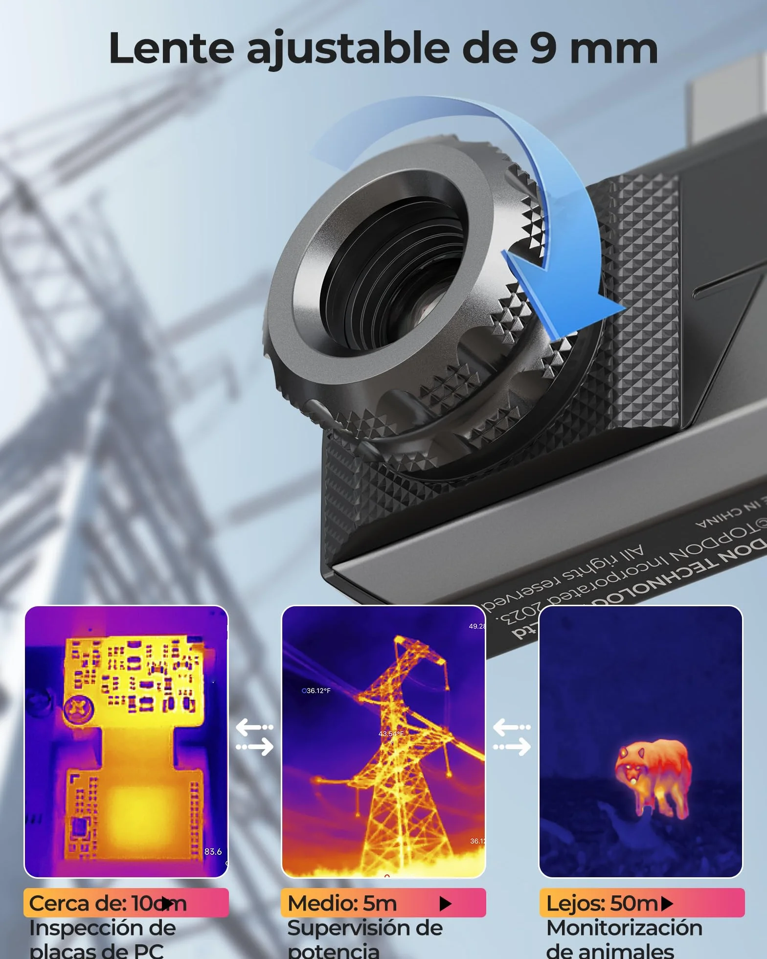 TOPDON TS001 Cámara Térmica Profesional para Android, 9mm Objetivo Ajustable,Rango de Visión de 0,1-500m, 512x384 Resolución TISR, 25Hz, -20°C-550°C, Cámara Termográfica Infrarroja con Enfoque Manual