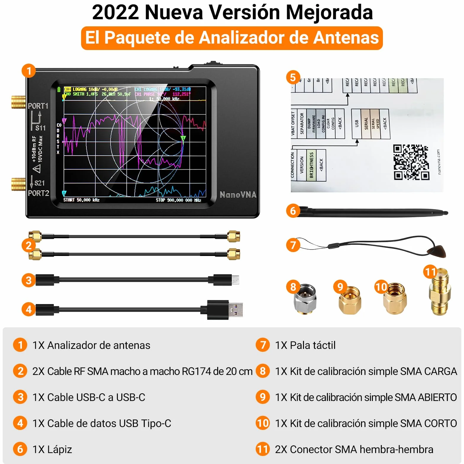 Elikliv NanoVNA-H Analizador Vectorial de Redes, Analizador de Antenas 10KHz-1,5GHz, HF VHF UHF Medición de Parámetros S, VSWR y Análisis de Picos, Fase, Retardo, Gráfico Smith