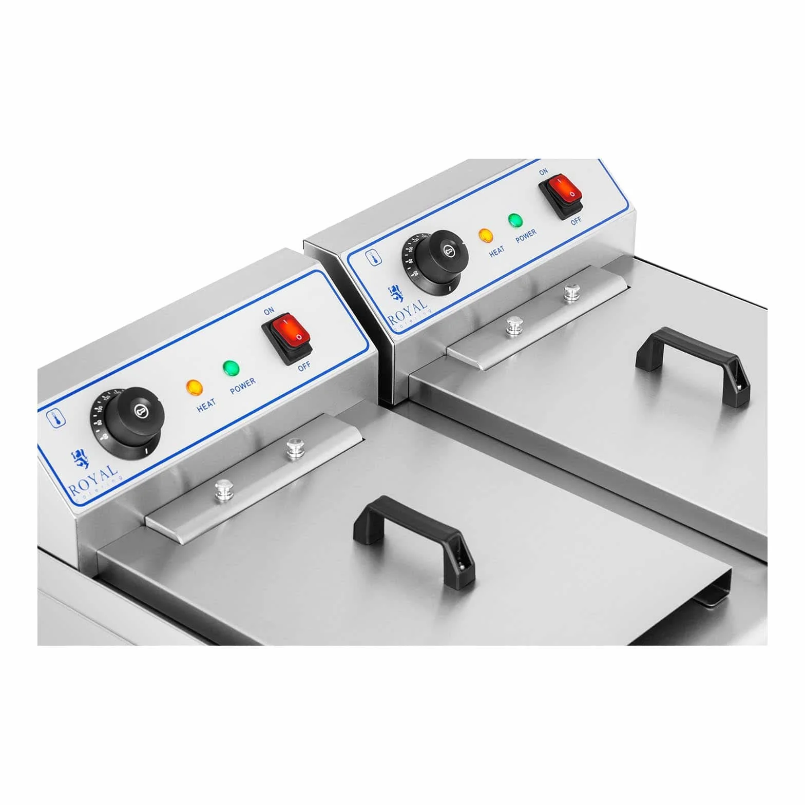 Royal Catering Freidora Eléctrica Doble Para Hostelería 400 V (Potencia: 2 x 6.000 Watt, Capacidad: 2 x 16 Litros, Con Grifo De Vaciado)