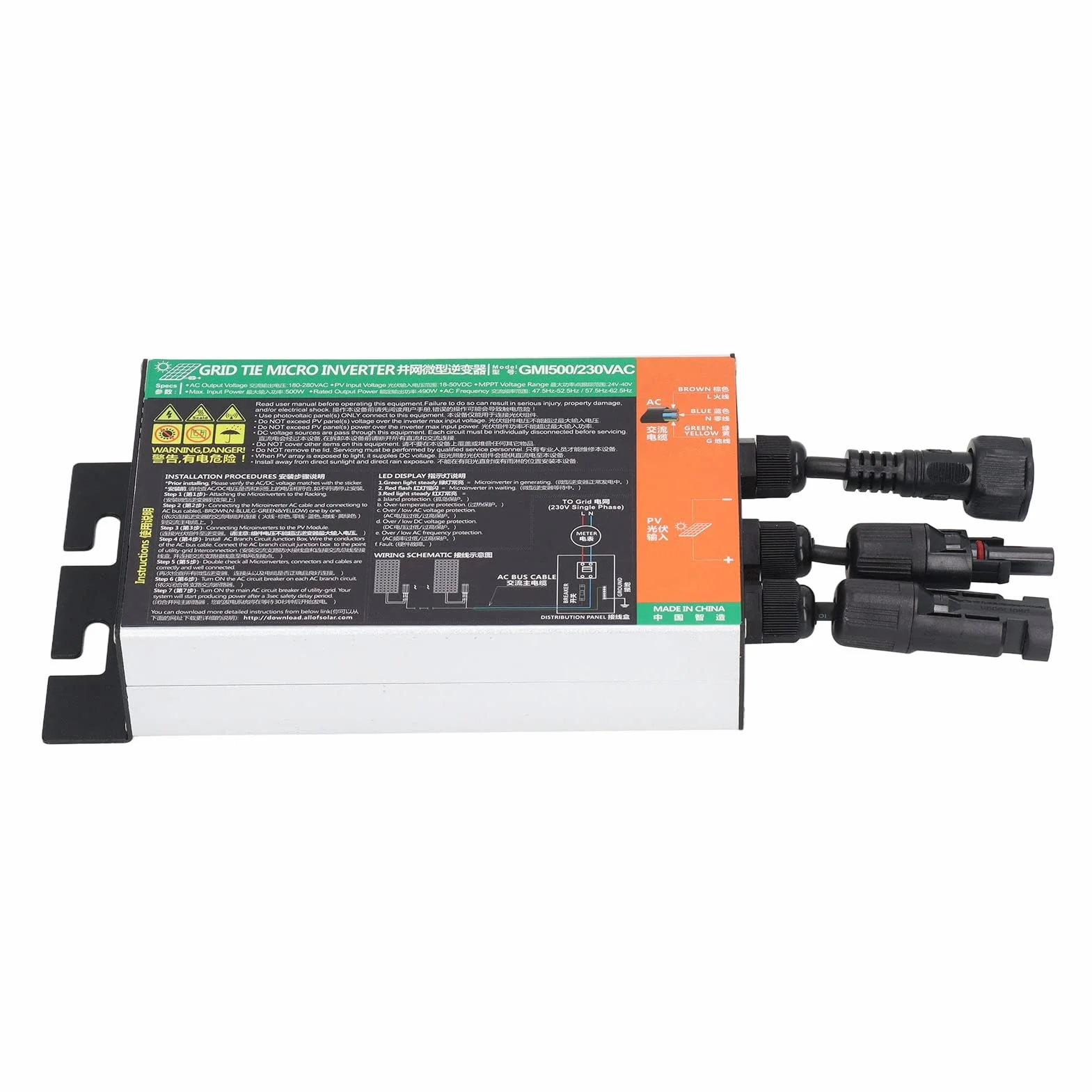 Microinversor Solar, Inversor de Onda Sinusoidal 500W 230V Conectado a la Red de 0,2 a 1,6 KW para Sistemas Solares Pequeños