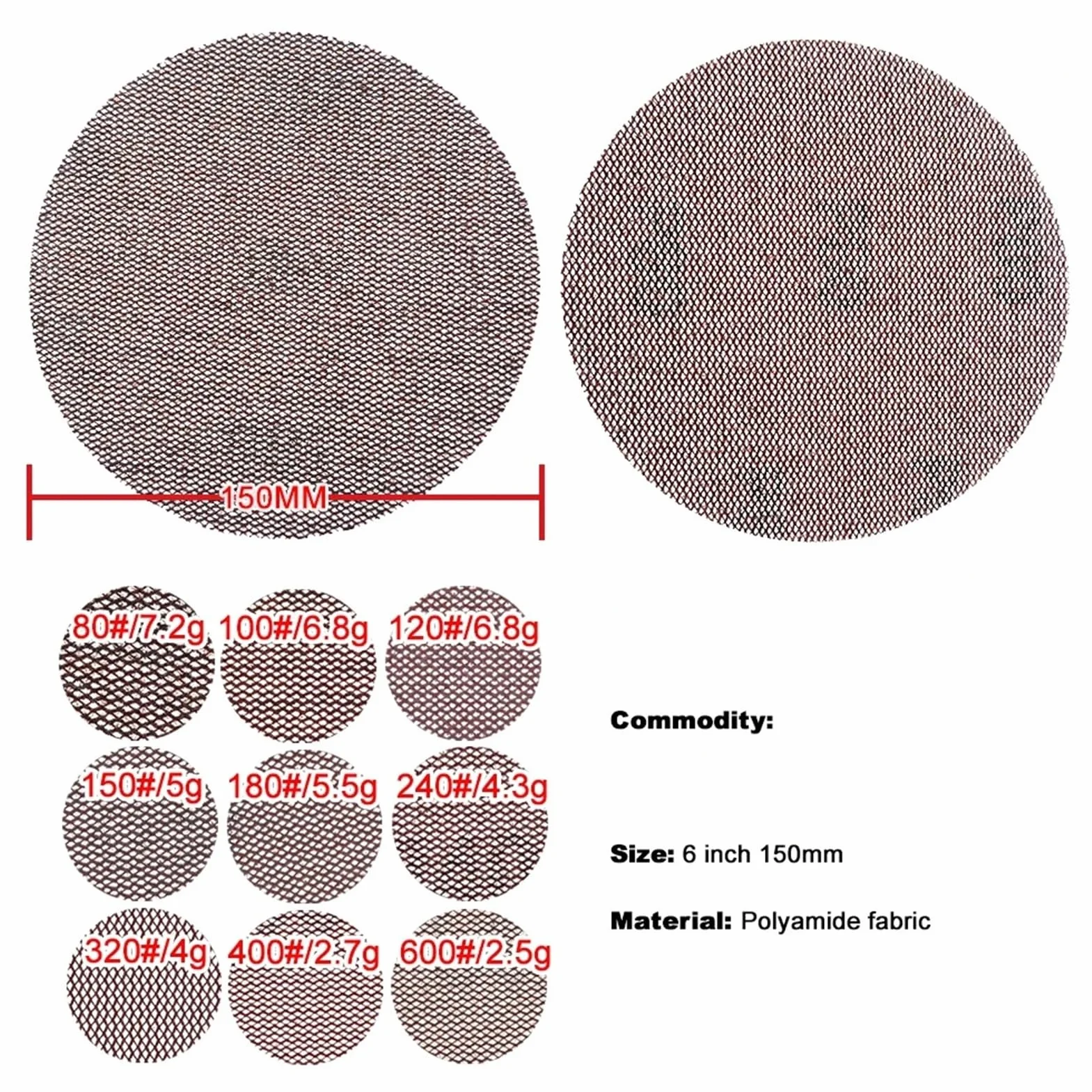 Discos de lijado, 20 discos de lijado con gancho y bucle 6 pulgadas, óxido aluminio grano 80-600 for madera Metal coche(600 Grit)