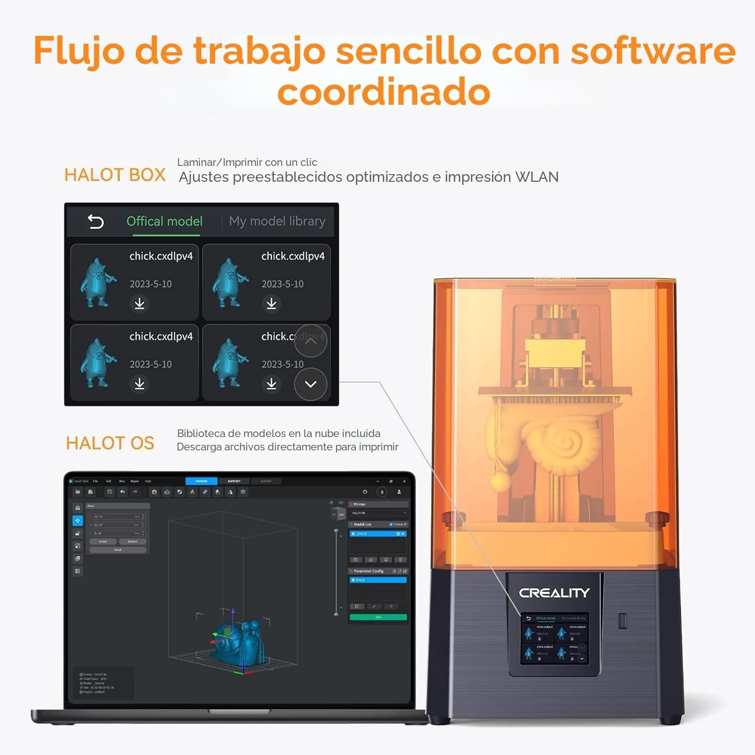 Creality Halot R6 Impresora 3D de Resina, 2K Pantalla LCD Monocromática, Fuente de Lluz Mejorada con Impresión de Alta Precisión, Flujo de Trabajo Simple Impresoras 3D de Resina para Principiantes