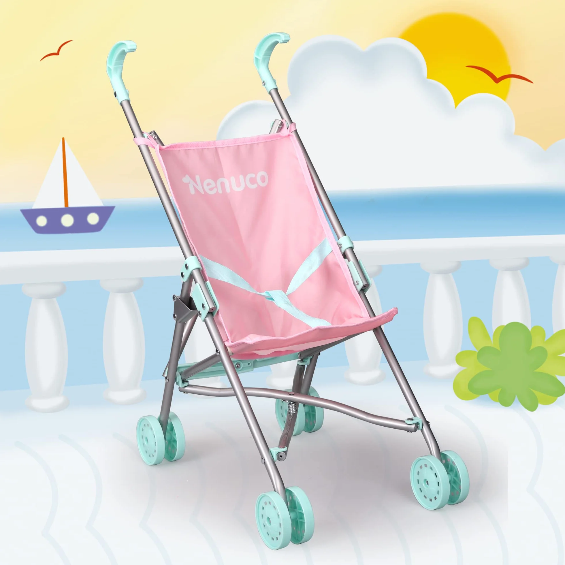 Nenuco Sillita de Metal Carrito de Paseo Juguete Rosa Azul Metálica Plegable 3 años