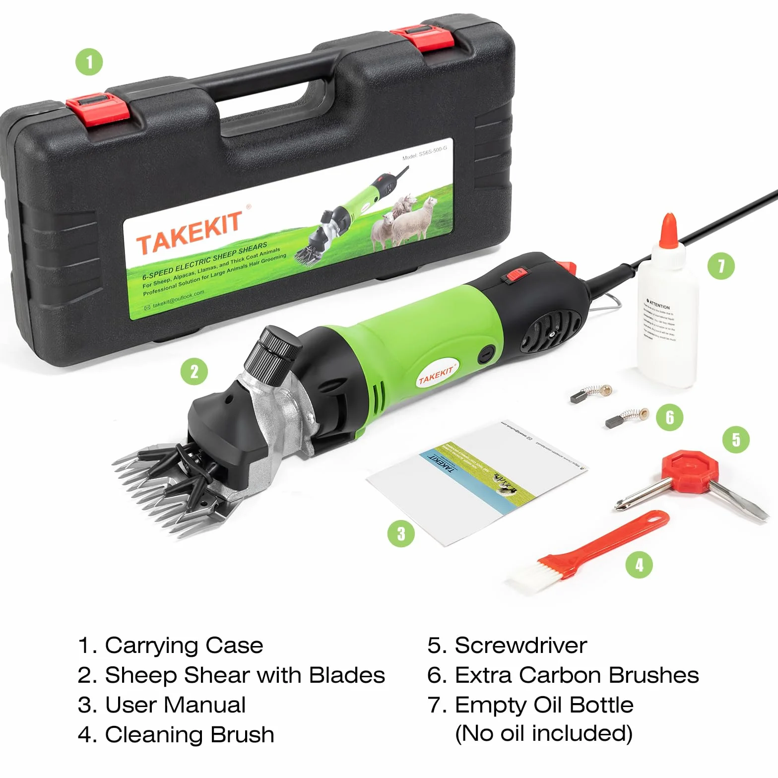 TAKEKIT Tijeras para ovejas, 500 W, profesional y resistente, para aseo, 6 velocidades, cortadora eléctrica de animales para alpacas, llamas, corderos y ganado grande con pelaje grueso