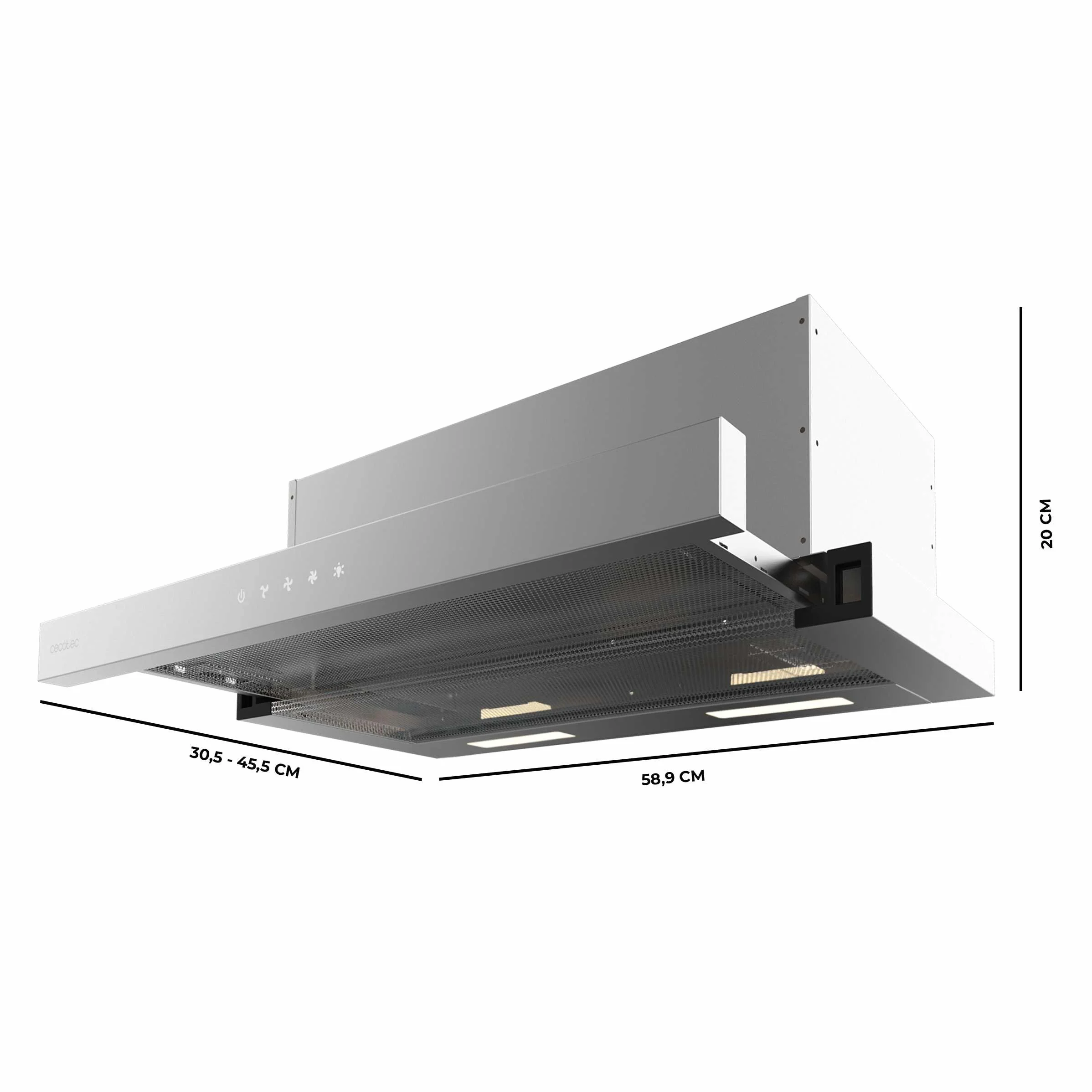 Cecotec Campana Extractora Telescópica 60cm Bolero Flux TLT 604000 Inox A+++, 415m³/h, Motor DC, Touch Control