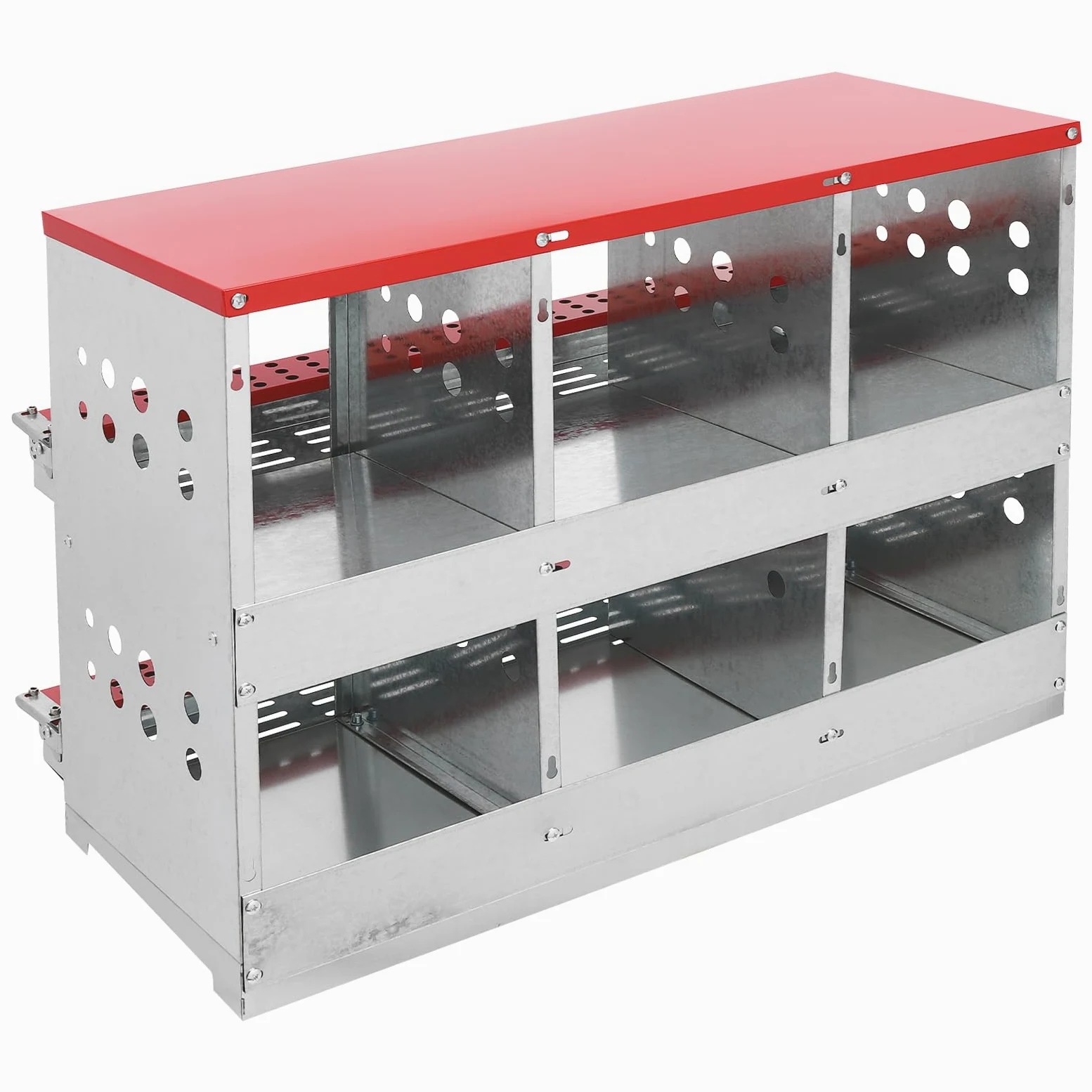 Caja nido de 6 agujeros para pollos, gallinero de metal de dos pisos, nido de pollo con orificios de ventilación para hogares, granjas y criaderos grandes