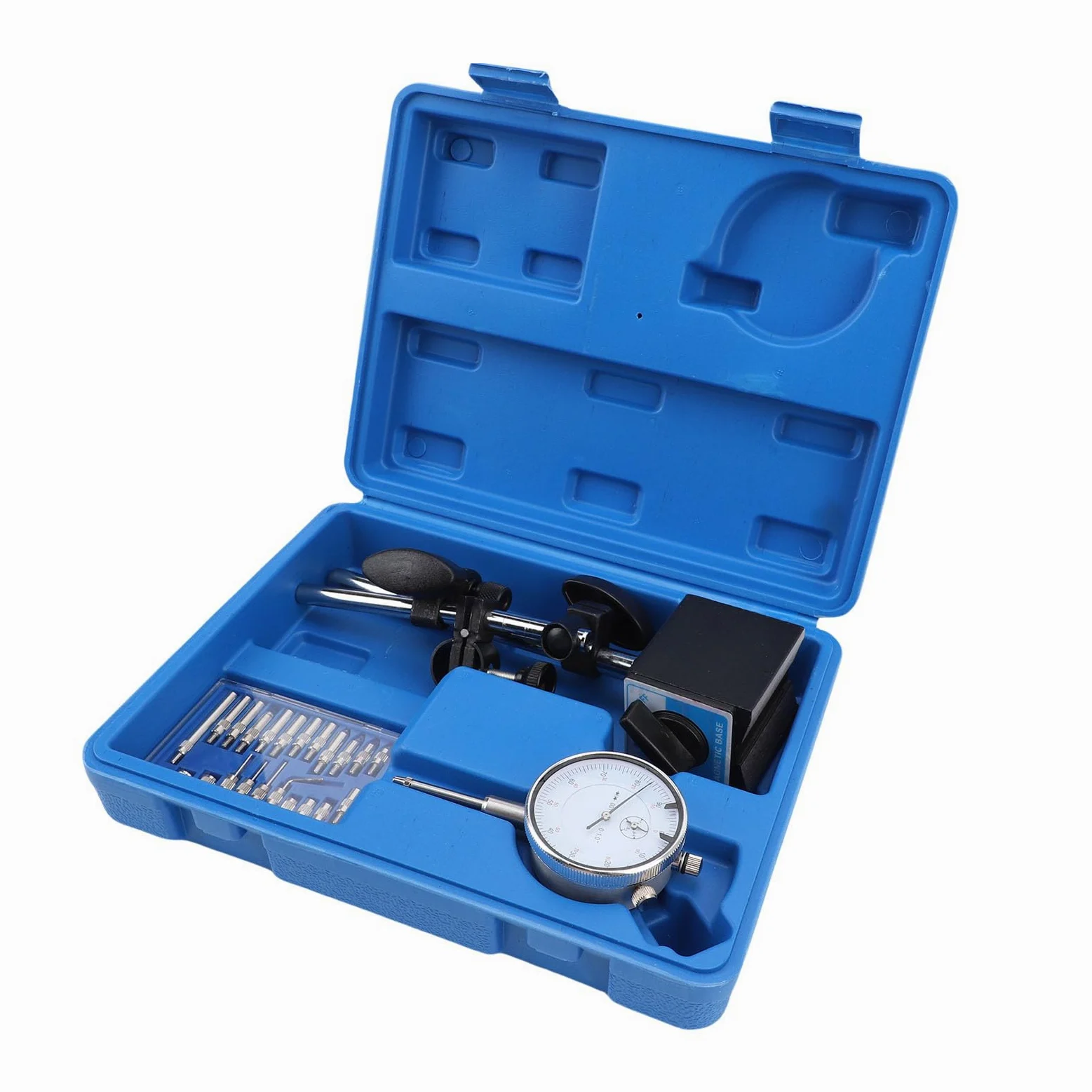 Indicador de cuadrante de precisión con juego de base Ajuste fino Brazo largo Servicio pesado Precisión de 0 1 pulgada 0 001 pulgada para mediciones de máquinas de laborato