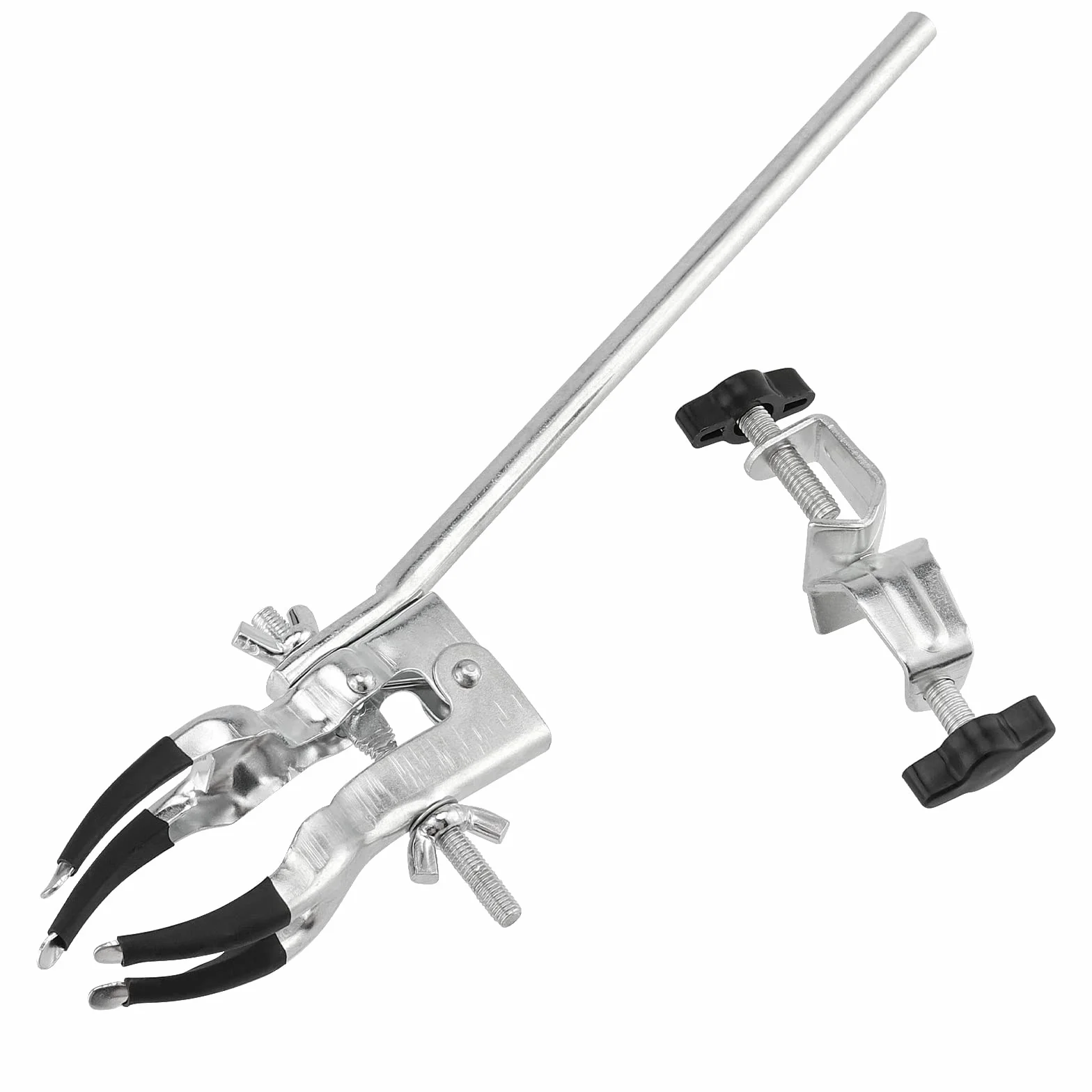 Juego de utensilios de metal de grado de laboratorio, soportes con anillos de retórtica, abrazadera de matraz, abrazadera de bureta, longitud de varilla de 16 pulgadas, soporte de laboratorio y juego