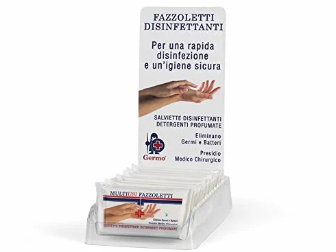 GERMO Multiusos – Pañuelos desinfectantes, toallitas desinfectantes, detergentes perfumados, eliminan gérmenes y bacterias, expositor de 16 paquetes de 20 toallitas