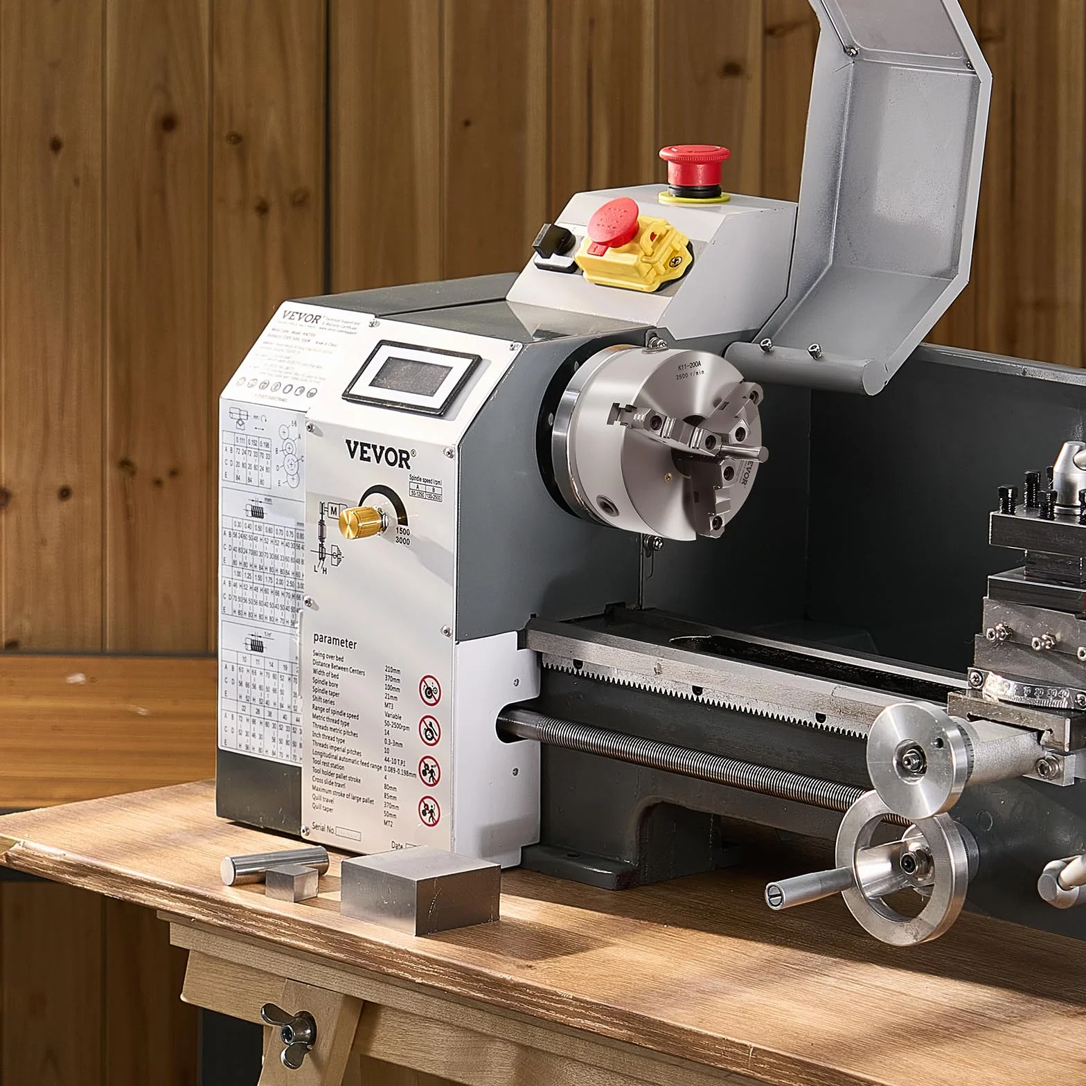 VEVOR Mandril de Torno de 3 Mordazas Diámetro Exterior de 200 mm, Autocentrante con Placa de Soporte Roscada, Rango de Sujeción de 4-200 mm con Tornillos de Llave en T para Torno de Madera y Metal