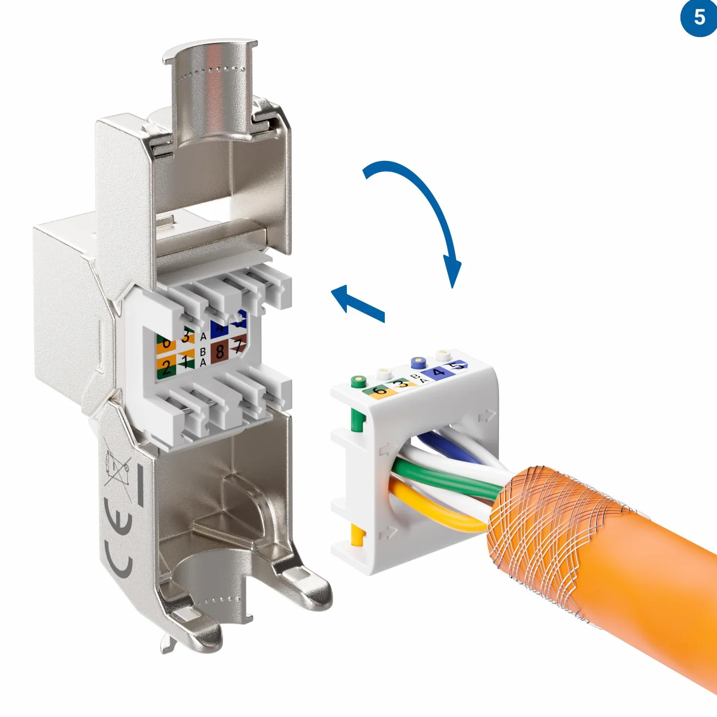 deleyCON 8X Módulo Keystone CAT7 - Compatible con Cables de Instalación CAT7/CAT6/CAT6a, Empalmes y Patch Cables - Blindaje STP - Puerto RJ45-1000 MHz, 10 Gbit/s - con Terminal de Corte (LSA)