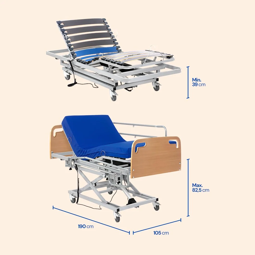 Geriafy - Cama articulada eléctrica con Carro Elevador (105x190, Colchón viscoelástico + Barandillas + Cabecero-piecero)