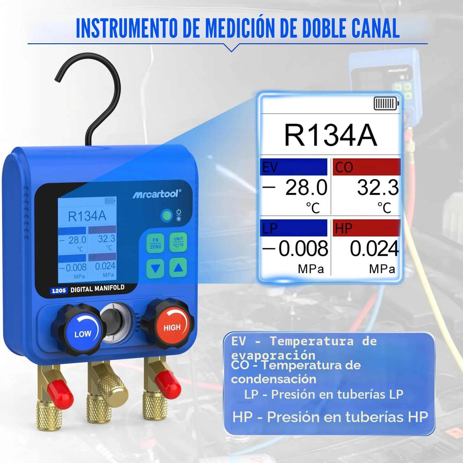 Bomba de vacío digital para sistemas de aire acondicionado y pruebas, manómetro de refrigerante R410a R32 digital, manómetro de refrigerante HVAC 92 refrigerante