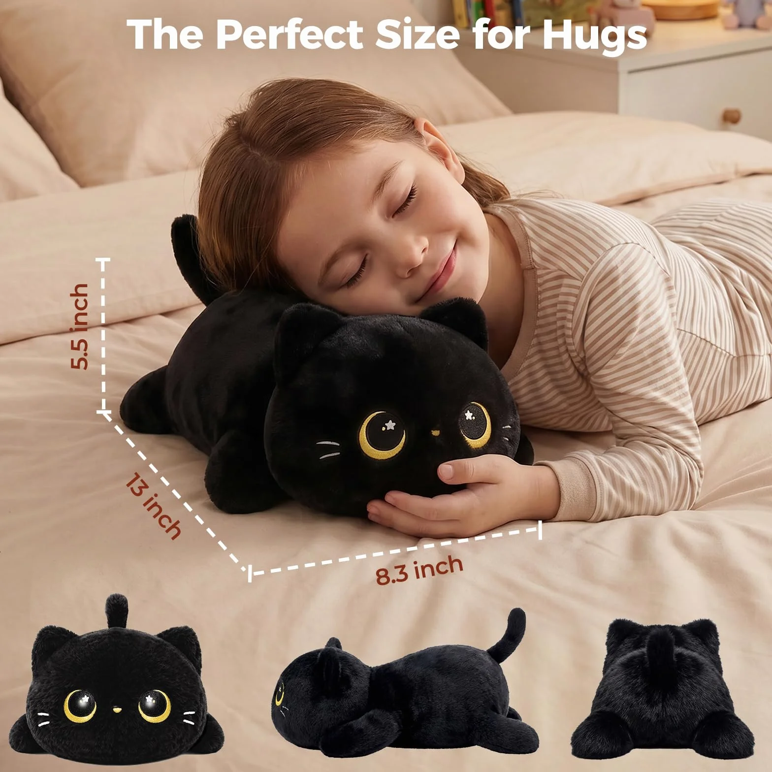 Mewaii Almohadas de Peluche Gato Negro Kawaii Cojines para Niños