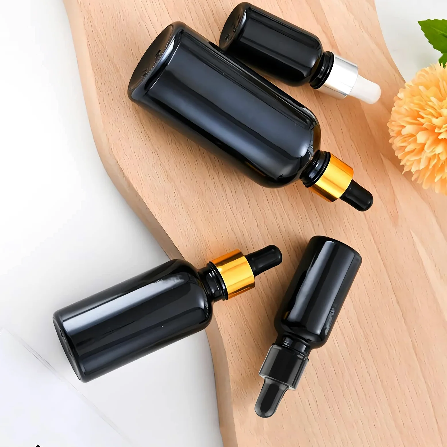 24 Piezas Negro Frasco Cuentagotas Cristal 100ml, Botellas Cuentagotas Vacío con Pipeta de Vidrio Oro/Negro, para Fragancias de Arorapia de Aceites Esenciales, Masaje, Viaje