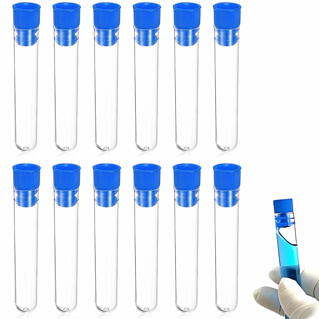 Tubos De Plástico Con Tapón 10 * 1.5Cm 12 Piezas Transparentes Para Experimentos Científicos Laboratorio