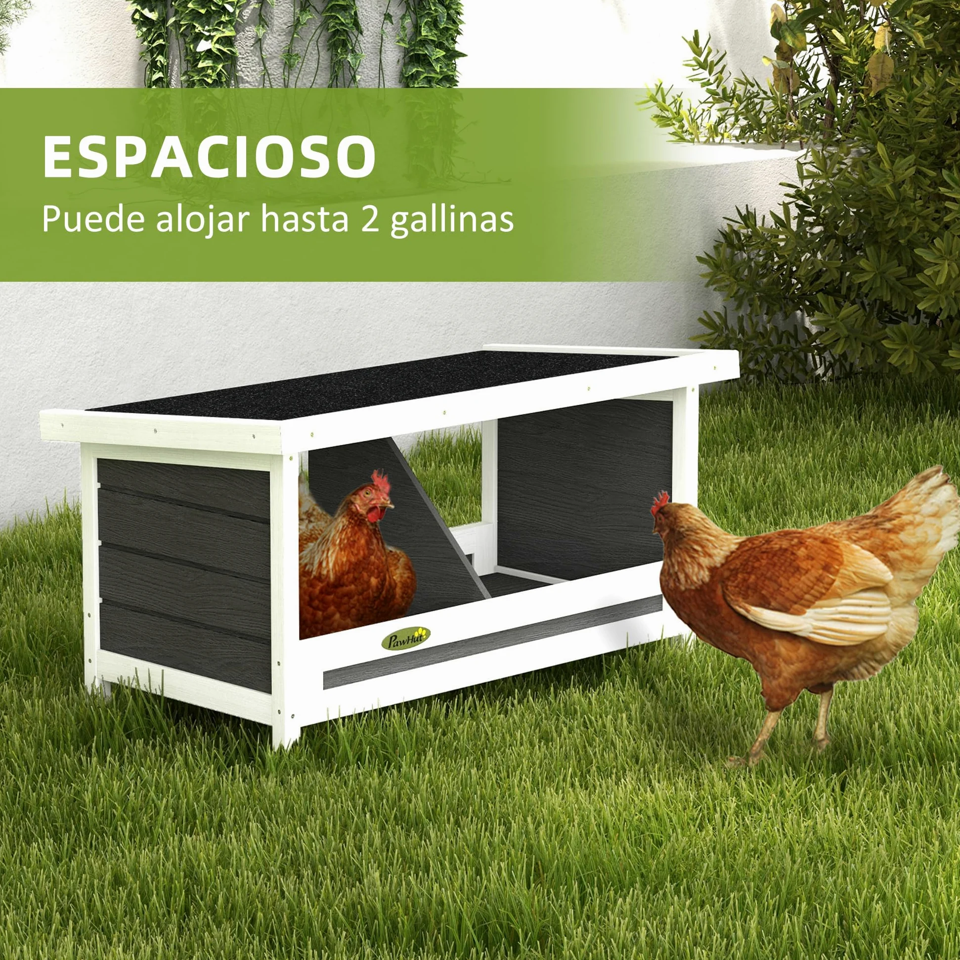 PawHut Ponedero para Gallinas de Madera Caja Nido para 2 Gallinas con 2 Departamentos y Techo Asfáltico para Interior y Exterior Gris