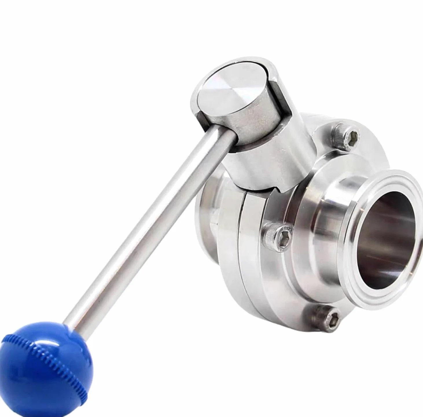 Válvula de bola sanitaria de alta presión de acero inoxidable 304, válvula manual con varilla de tracción de tres abrazaderas(2.5In)