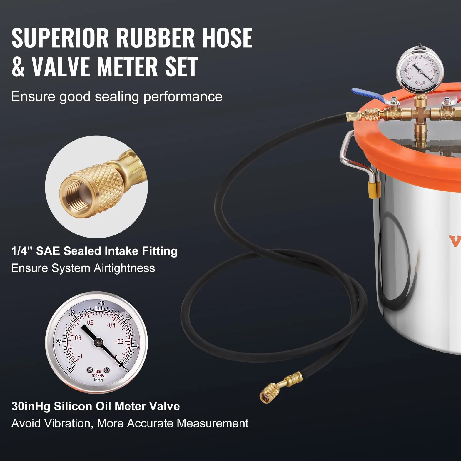 VEVOR Kit de cámara de vacío de 3 galones y bomba de 100 L/min kit de cámara de desgasificación al vacío con tapa de vidrio templado, bomba de vacío de una etapa con botella de aceite de 250 ml