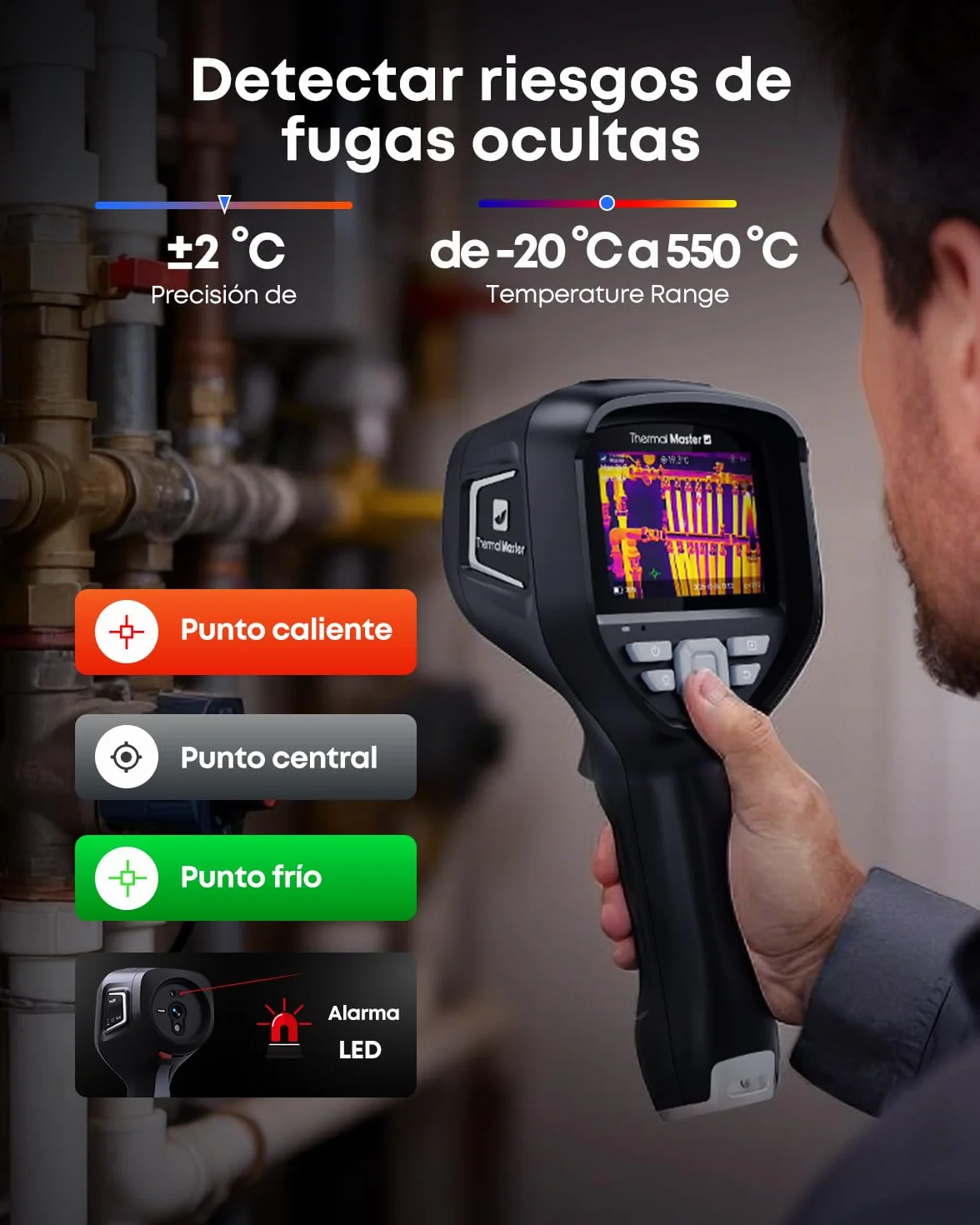 Thor 002 Cámara Térmica Portátil, Resolución 512×384 px, 25Hz, Pantalla IPS 3,5", -20°C a 550°C, WiFi & App/PC Análisis, IP54 para Electricidad, Industria y HVAC