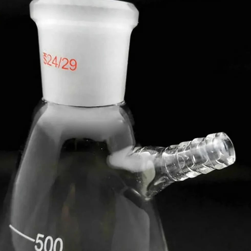 Cristalería de Laboratorio Matraz cónico de vidrio con succión, de boca esmerilada, de 250 ml a 2000 ml, 1 unidad.(2000ml caliber 24mm)