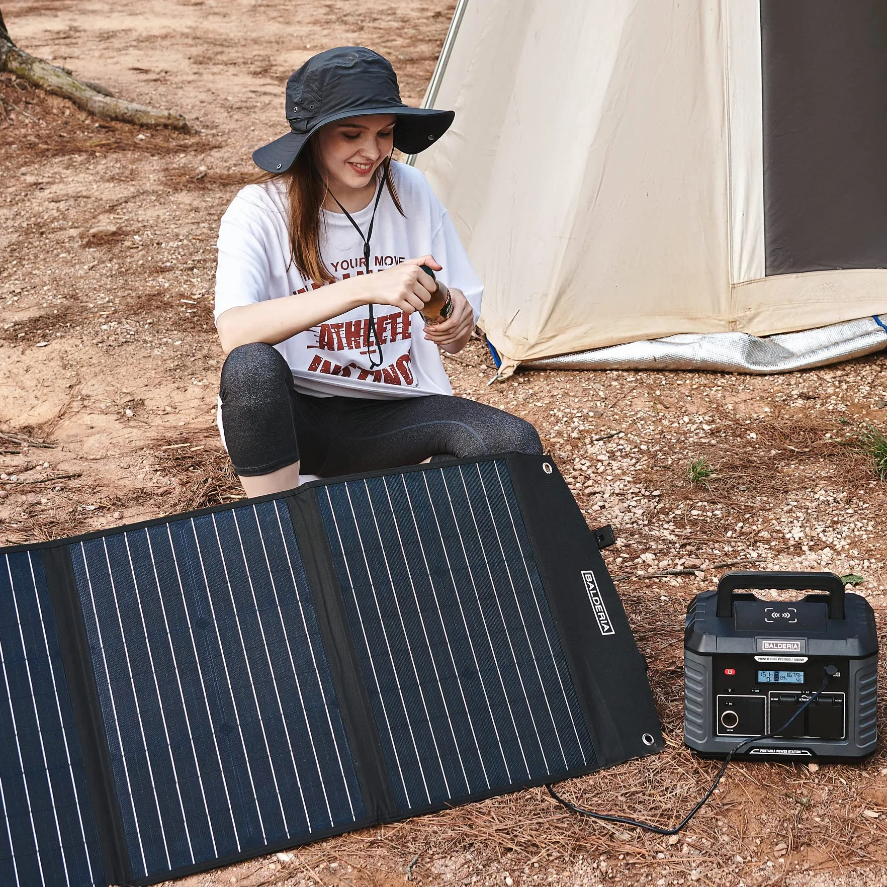 BALDERIA Solarboard 60W | Panel solar plegable | Placa solar para estaciones de energía, baterías, generadores móviles | Con DC, USB, 2 soportes y asa | Para exteriores, camping, autocaravana, barco