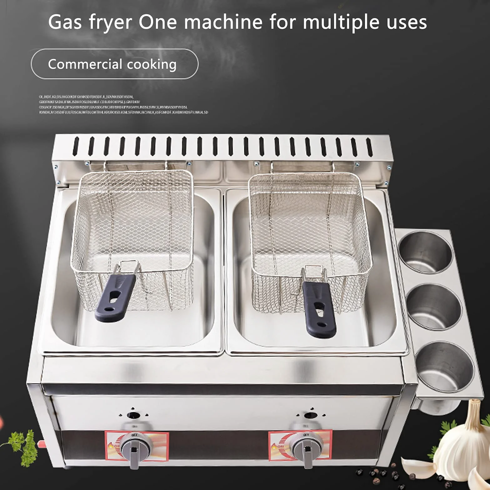 Freidora de gas de doble cilindro de 20 l, freidora de gas profesional de acero inoxidable comercial con cuchara de cesta para encimera de restaurante comercial Máquina para cocinar alimentos