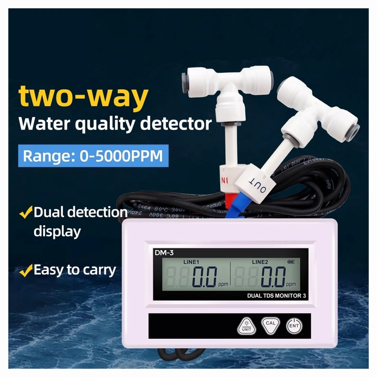 Medidor de agua TDS EC, sonda dual, Detector en línea, entrada/salida, Monitor Digital calidad del,Alta precisión