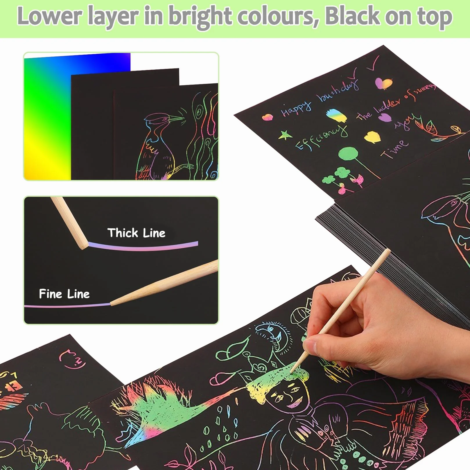 Juego De Dibujos Para Rascar Papel Negro 8,5 Cm Con 4 Bolígrafos Y 4 Plantillas Para Niños