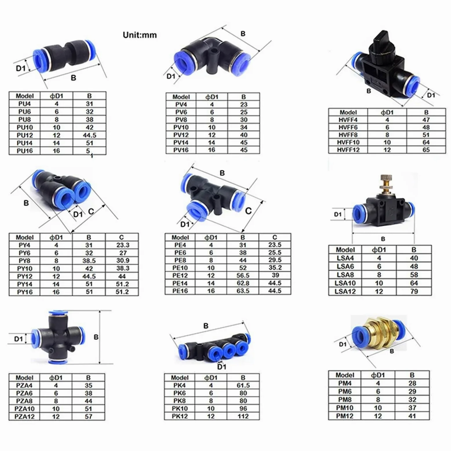 Conectores de tubo de manguera de aire, Conector rápido de Accesorios Neumáticos de plástico PU PY 4, 6, 8, 10 y 12mm, 10 Uds.(PM (10PCS A LOT))