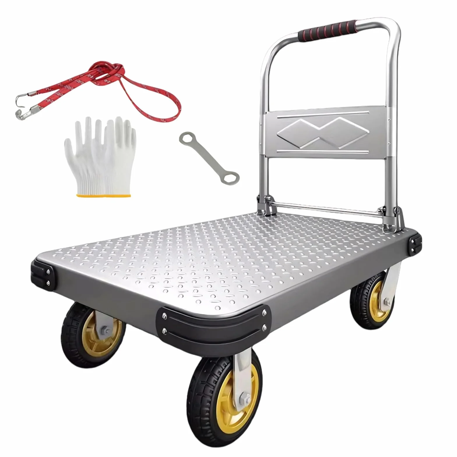 500kg Carro de Plataforma Resistente, Plataforma Rodante de Acero, Carretilla de Mano Plegable con Plataforma de Trabajo de 90x60 cm para Carga y Almacenamiento